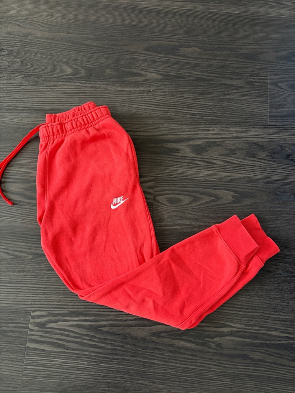 Nike Coral Red Mens Club Fleece Jogger Sweatpants with White Logo